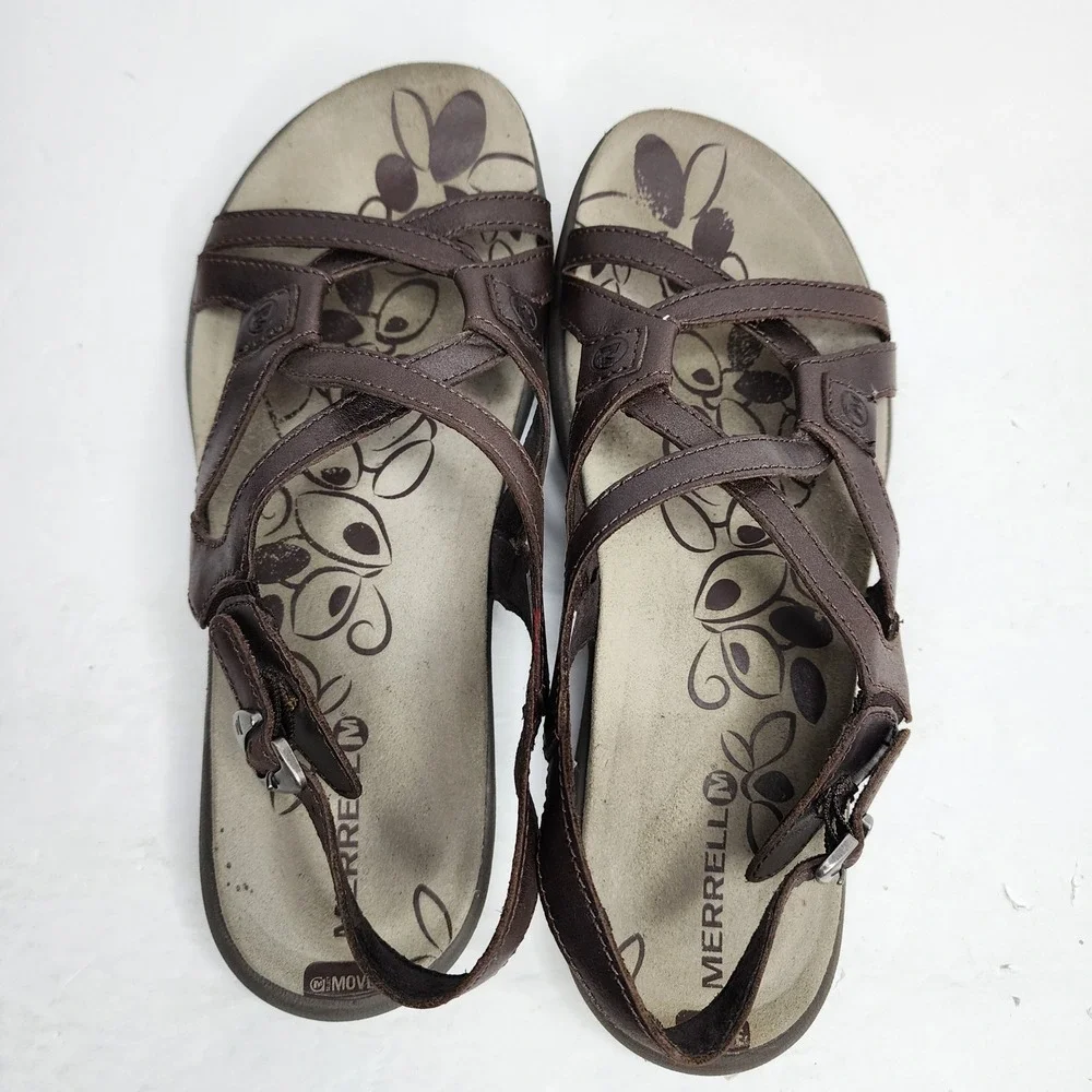 Merrell Bracken Sandals Women 8 Brown Leather Strappy Buckle Comfort J62310